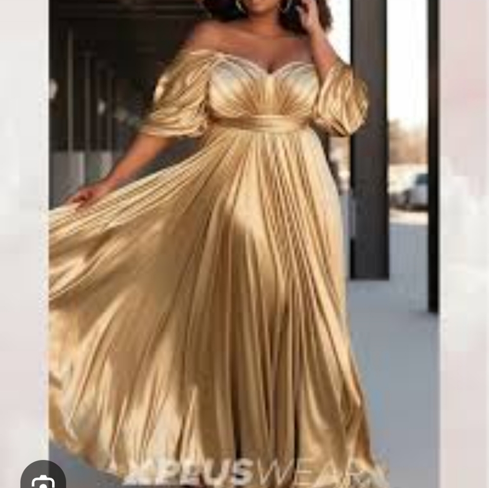 Gold Puff Sleeve Maxi Gown